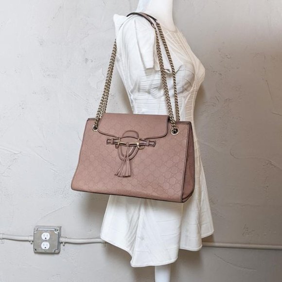 SOLD Gucci Emily Chain Large Pink Beige Calfskin Shoulder Bag - Picture 11 of 11